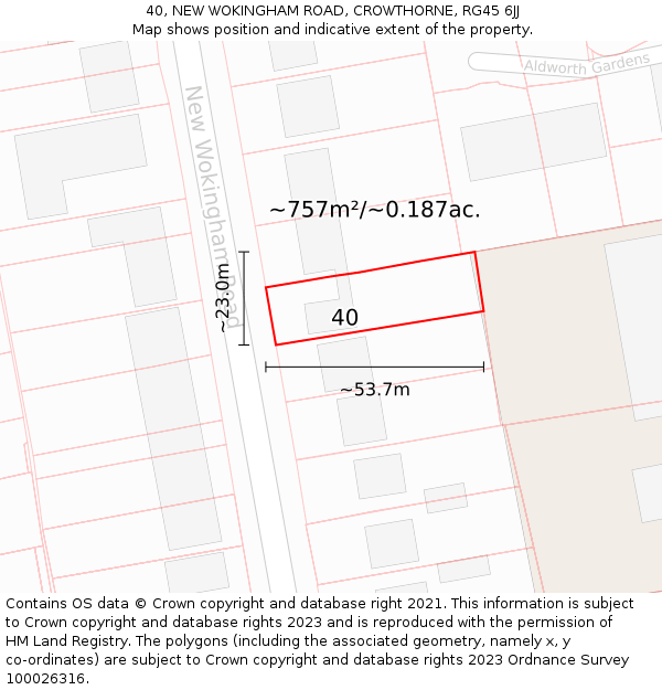 40, NEW WOKINGHAM ROAD, CROWTHORNE, RG45 6JJ: Plot and title map