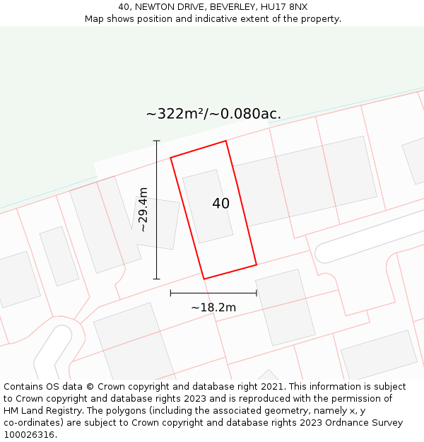 40, NEWTON DRIVE, BEVERLEY, HU17 8NX: Plot and title map