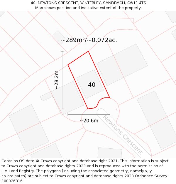 40, NEWTONS CRESCENT, WINTERLEY, SANDBACH, CW11 4TS: Plot and title map