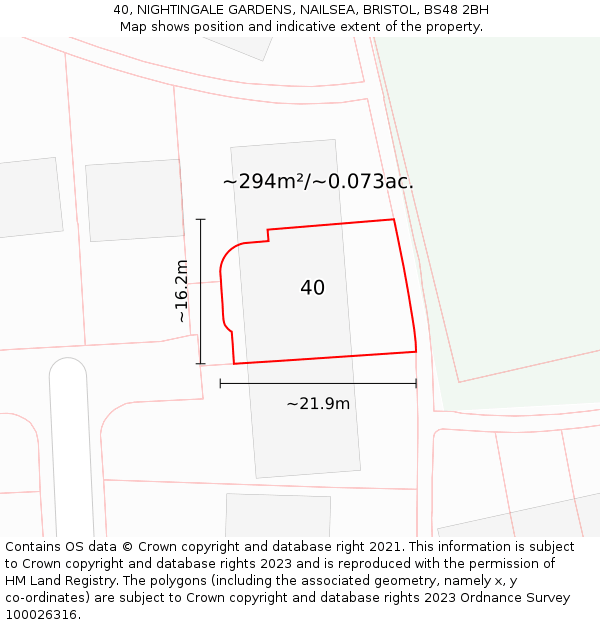 40, NIGHTINGALE GARDENS, NAILSEA, BRISTOL, BS48 2BH: Plot and title map