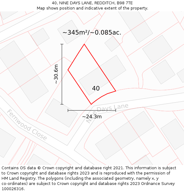 40, NINE DAYS LANE, REDDITCH, B98 7TE: Plot and title map