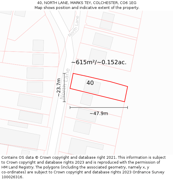 40, NORTH LANE, MARKS TEY, COLCHESTER, CO6 1EG: Plot and title map