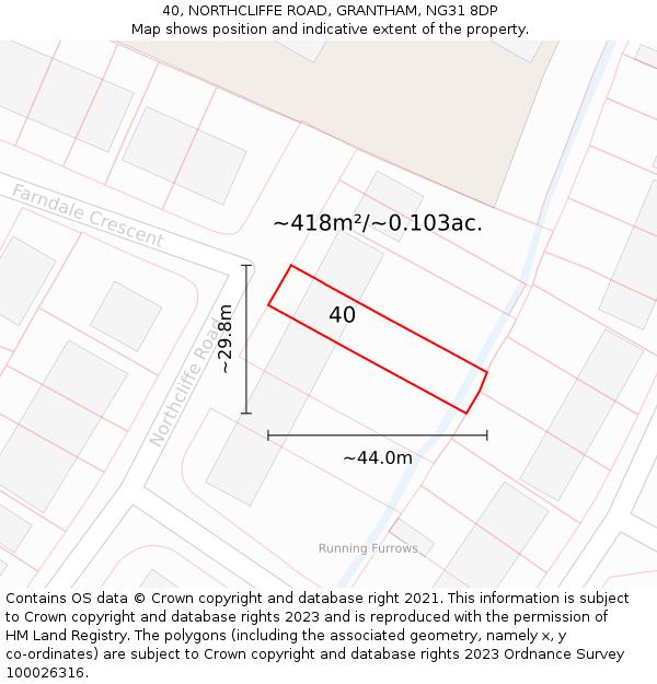 40, NORTHCLIFFE ROAD, GRANTHAM, NG31 8DP: Plot and title map