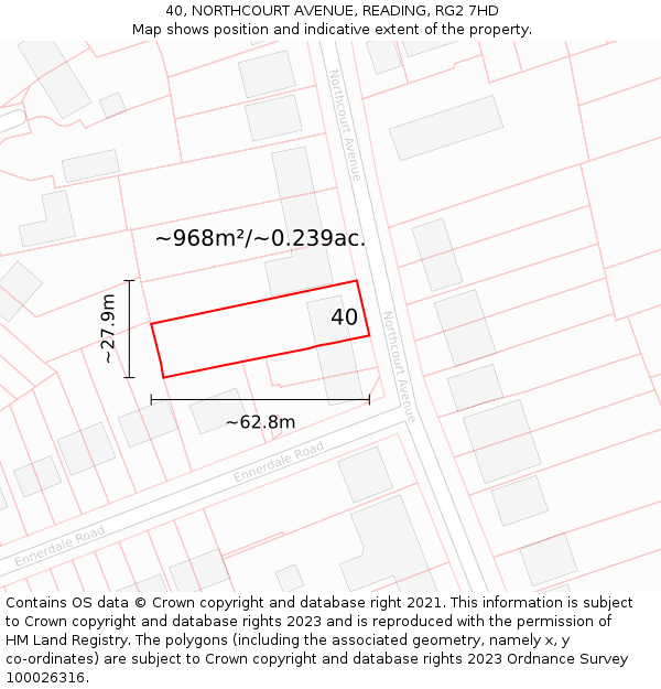 40, NORTHCOURT AVENUE, READING, RG2 7HD: Plot and title map