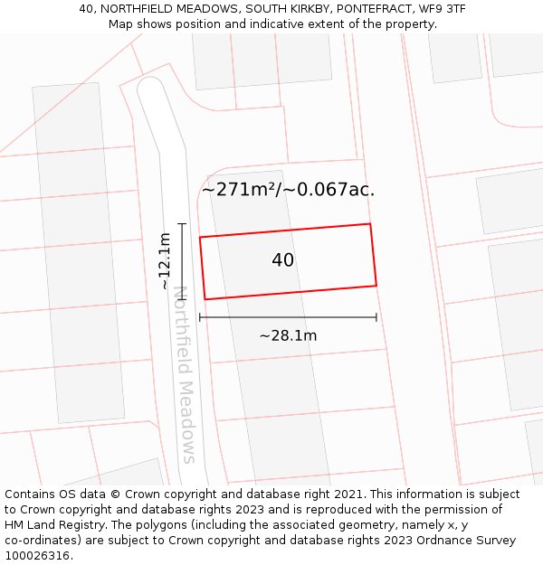 40, NORTHFIELD MEADOWS, SOUTH KIRKBY, PONTEFRACT, WF9 3TF: Plot and title map