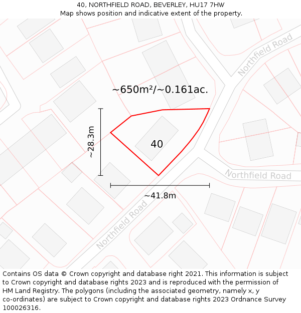 40, NORTHFIELD ROAD, BEVERLEY, HU17 7HW: Plot and title map