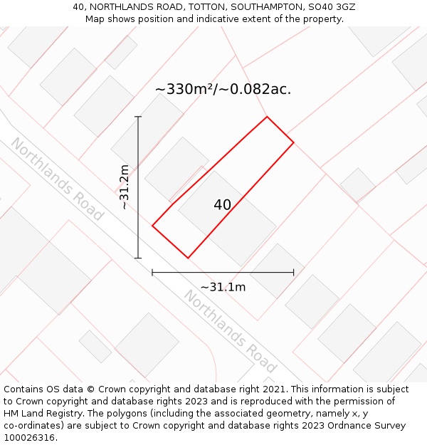 40, NORTHLANDS ROAD, TOTTON, SOUTHAMPTON, SO40 3GZ: Plot and title map