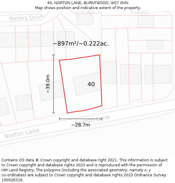 40, NORTON LANE, BURNTWOOD, WS7 0HN: Plot and title map