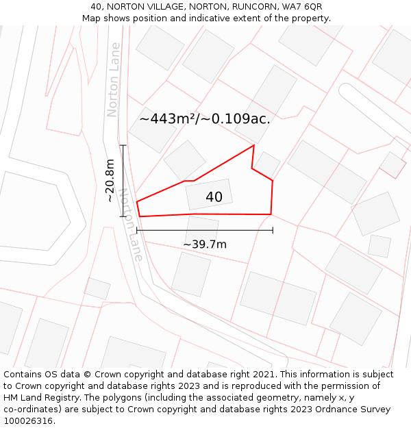 40, NORTON VILLAGE, NORTON, RUNCORN, WA7 6QR: Plot and title map