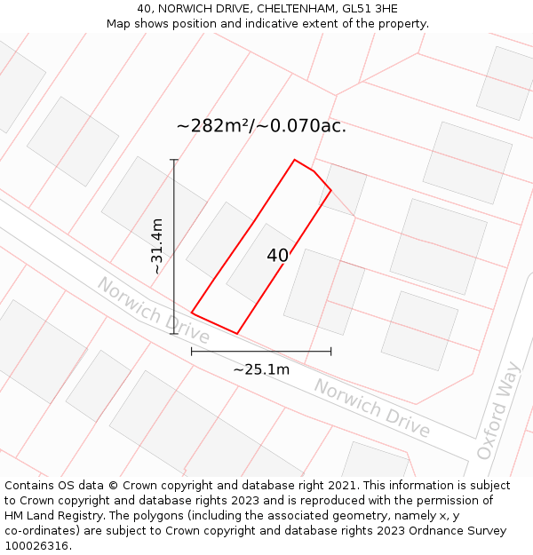 40, NORWICH DRIVE, CHELTENHAM, GL51 3HE: Plot and title map