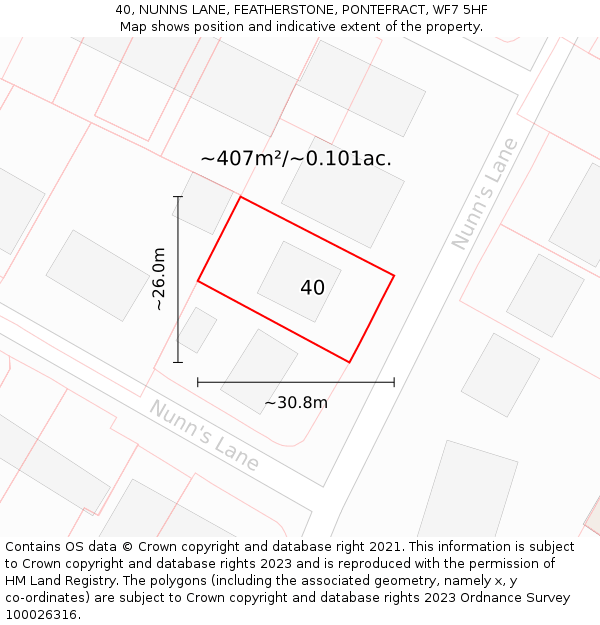 40, NUNNS LANE, FEATHERSTONE, PONTEFRACT, WF7 5HF: Plot and title map