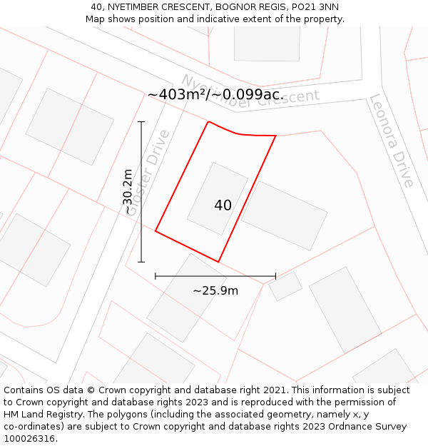 40, NYETIMBER CRESCENT, BOGNOR REGIS, PO21 3NN: Plot and title map