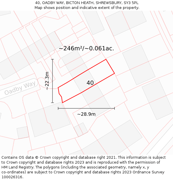 40, OADBY WAY, BICTON HEATH, SHREWSBURY, SY3 5PL: Plot and title map