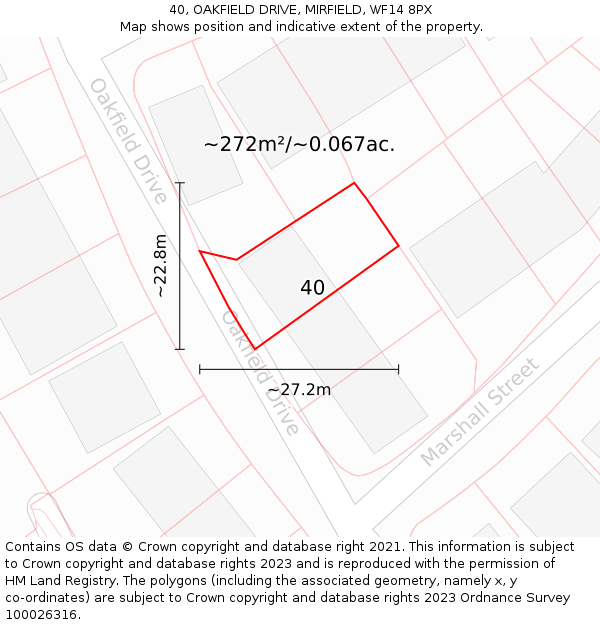 40, OAKFIELD DRIVE, MIRFIELD, WF14 8PX: Plot and title map