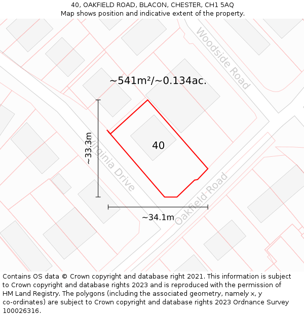 40, OAKFIELD ROAD, BLACON, CHESTER, CH1 5AQ: Plot and title map