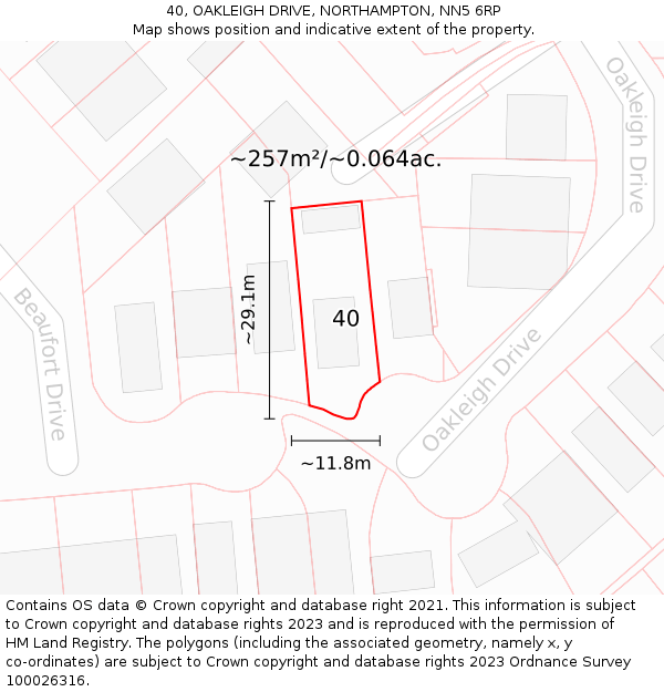 40, OAKLEIGH DRIVE, NORTHAMPTON, NN5 6RP: Plot and title map