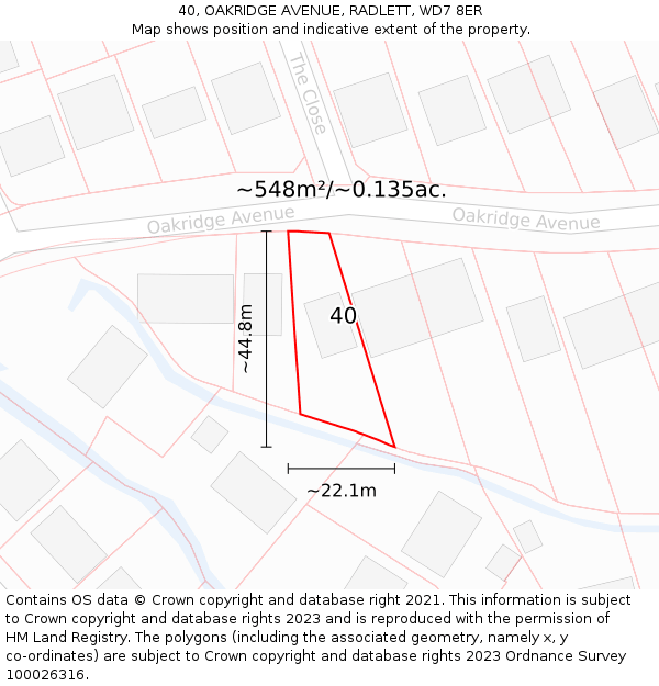 40, OAKRIDGE AVENUE, RADLETT, WD7 8ER: Plot and title map