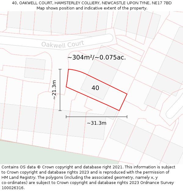 40, OAKWELL COURT, HAMSTERLEY COLLIERY, NEWCASTLE UPON TYNE, NE17 7BD: Plot and title map