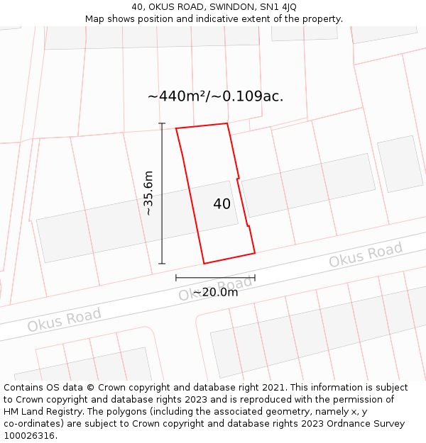 40, OKUS ROAD, SWINDON, SN1 4JQ: Plot and title map