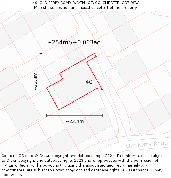 40, OLD FERRY ROAD, WIVENHOE, COLCHESTER, CO7 9SW: Plot and title map