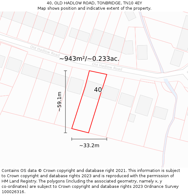 40, OLD HADLOW ROAD, TONBRIDGE, TN10 4EY: Plot and title map