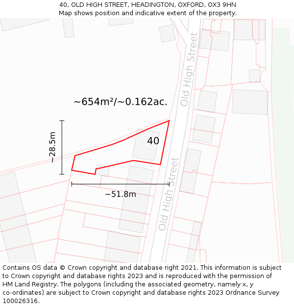 40, OLD HIGH STREET, HEADINGTON, OXFORD, OX3 9HN: Plot and title map