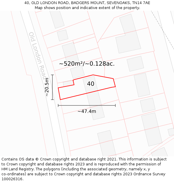 40, OLD LONDON ROAD, BADGERS MOUNT, SEVENOAKS, TN14 7AE: Plot and title map