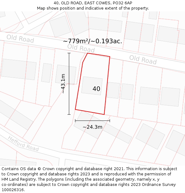 40, OLD ROAD, EAST COWES, PO32 6AP: Plot and title map