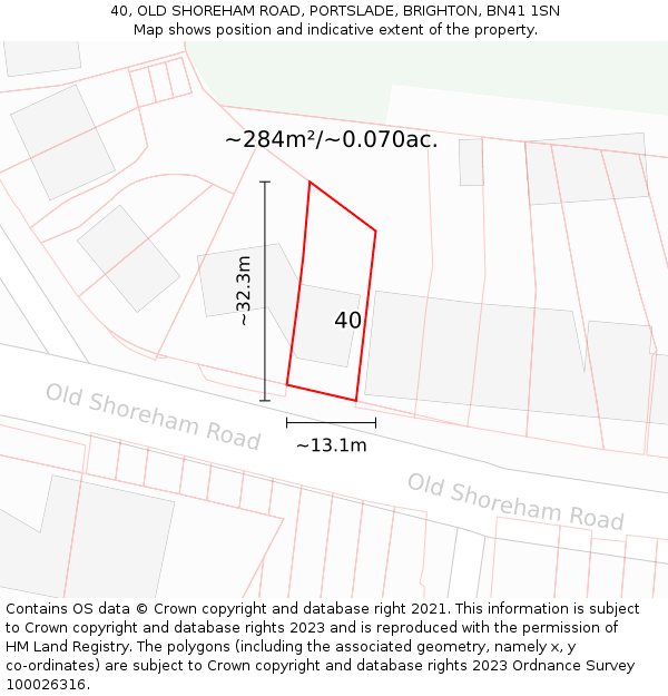 40, OLD SHOREHAM ROAD, PORTSLADE, BRIGHTON, BN41 1SN: Plot and title map