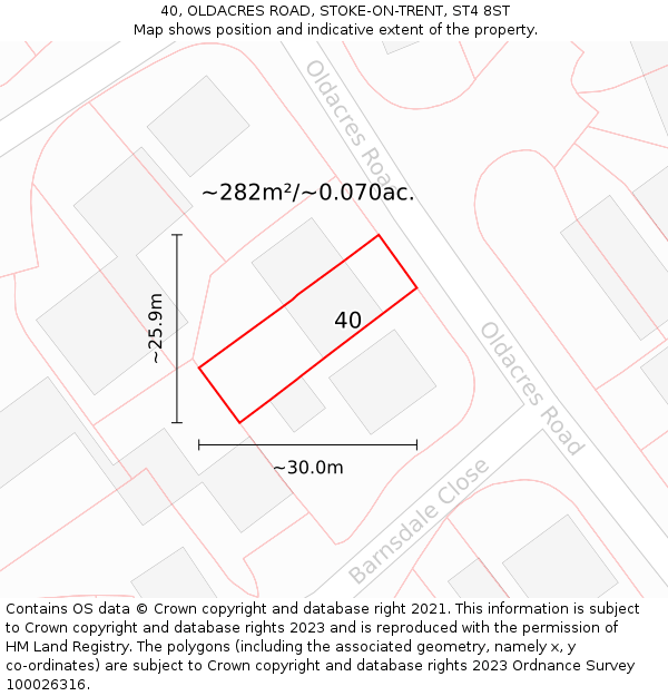 40, OLDACRES ROAD, STOKE-ON-TRENT, ST4 8ST: Plot and title map