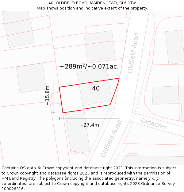 40, OLDFIELD ROAD, MAIDENHEAD, SL6 1TW: Plot and title map