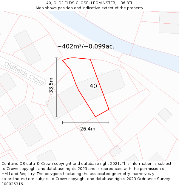 40, OLDFIELDS CLOSE, LEOMINSTER, HR6 8TL: Plot and title map