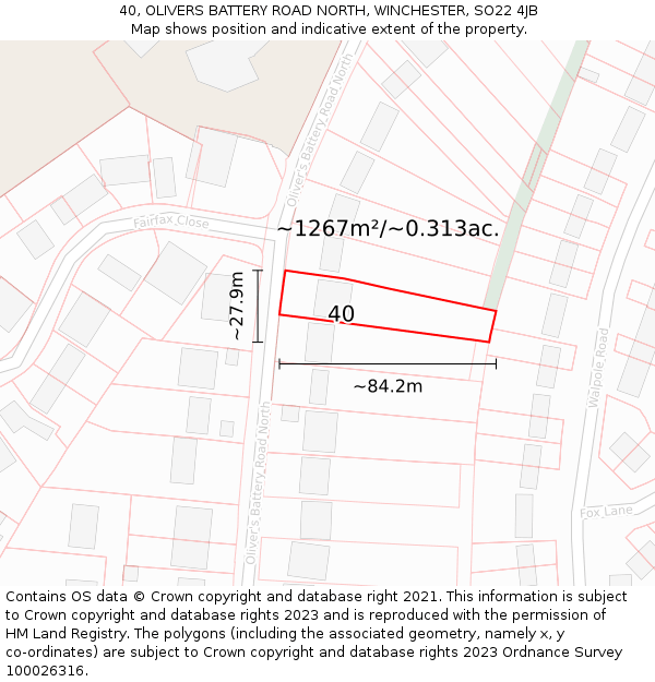 40, OLIVERS BATTERY ROAD NORTH, WINCHESTER, SO22 4JB: Plot and title map