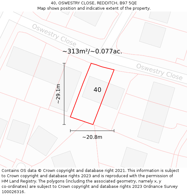 40, OSWESTRY CLOSE, REDDITCH, B97 5QE: Plot and title map