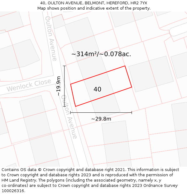 40, OULTON AVENUE, BELMONT, HEREFORD, HR2 7YX: Plot and title map