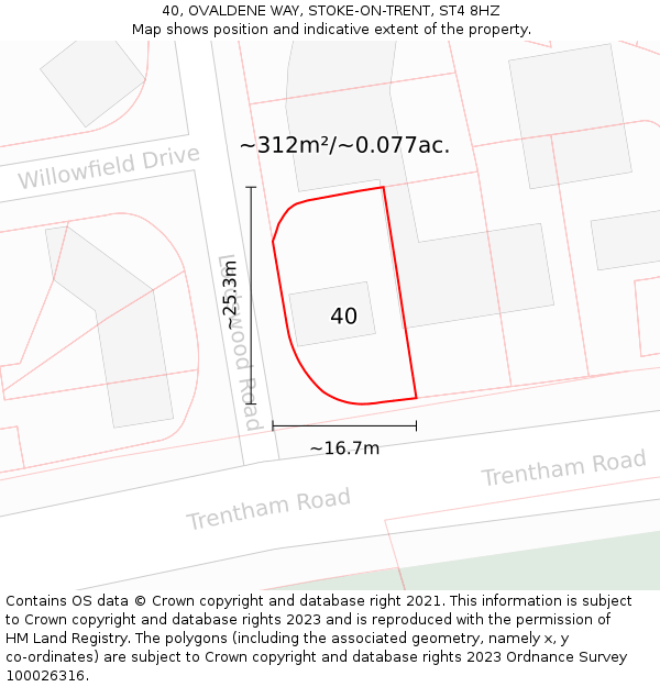 40, OVALDENE WAY, STOKE-ON-TRENT, ST4 8HZ: Plot and title map