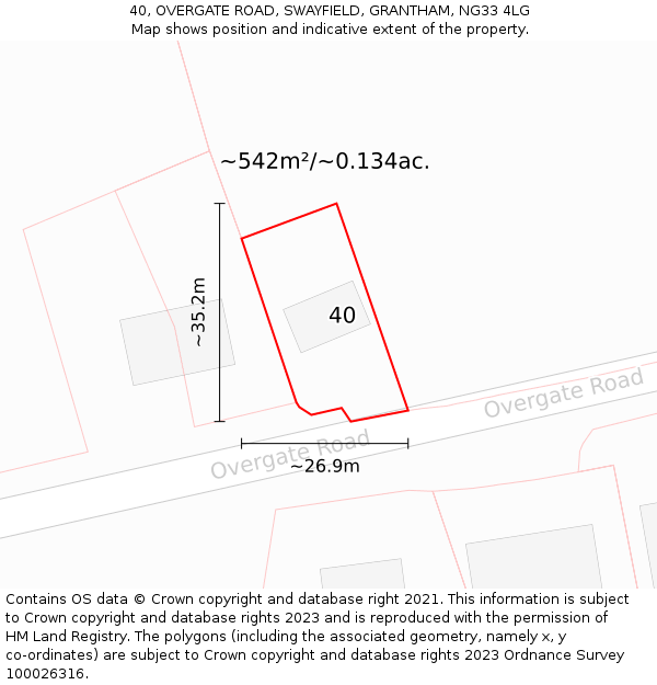 40, OVERGATE ROAD, SWAYFIELD, GRANTHAM, NG33 4LG: Plot and title map