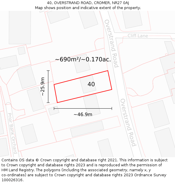 40, OVERSTRAND ROAD, CROMER, NR27 0AJ: Plot and title map