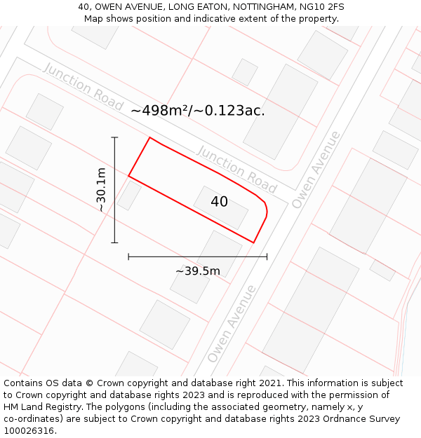 40, OWEN AVENUE, LONG EATON, NOTTINGHAM, NG10 2FS: Plot and title map