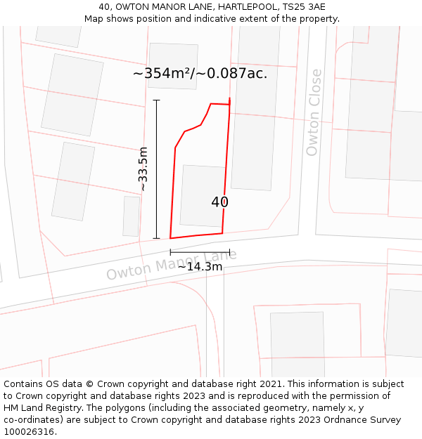 40, OWTON MANOR LANE, HARTLEPOOL, TS25 3AE: Plot and title map