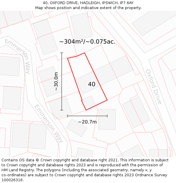 40, OXFORD DRIVE, HADLEIGH, IPSWICH, IP7 6AY: Plot and title map