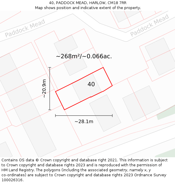 40, PADDOCK MEAD, HARLOW, CM18 7RR: Plot and title map