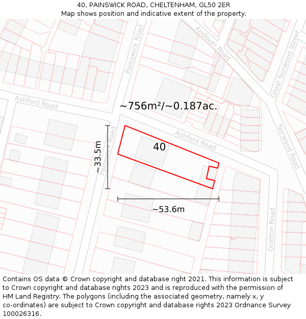 40, PAINSWICK ROAD, CHELTENHAM, GL50 2ER: Plot and title map