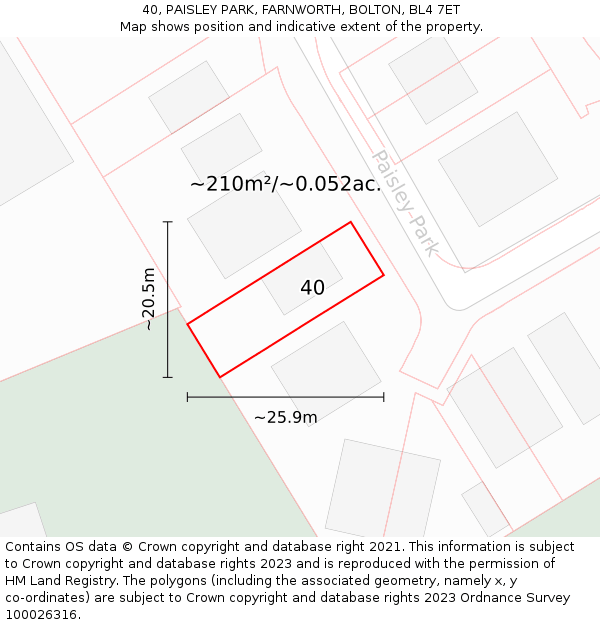 40, PAISLEY PARK, FARNWORTH, BOLTON, BL4 7ET: Plot and title map