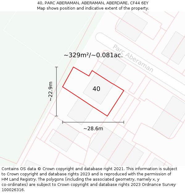 40, PARC ABERAMAN, ABERAMAN, ABERDARE, CF44 6EY: Plot and title map