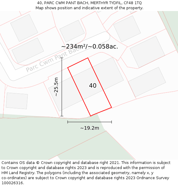 40, PARC CWM PANT BACH, MERTHYR TYDFIL, CF48 1TQ: Plot and title map