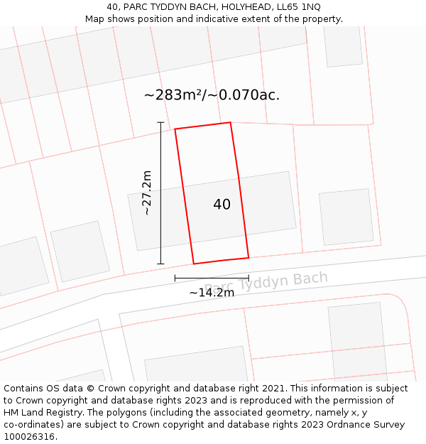 40, PARC TYDDYN BACH, HOLYHEAD, LL65 1NQ: Plot and title map