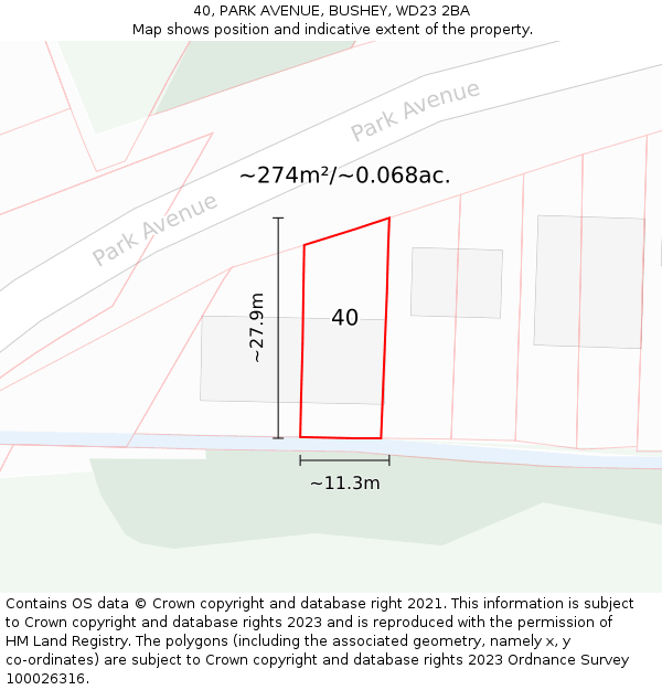 40, PARK AVENUE, BUSHEY, WD23 2BA: Plot and title map