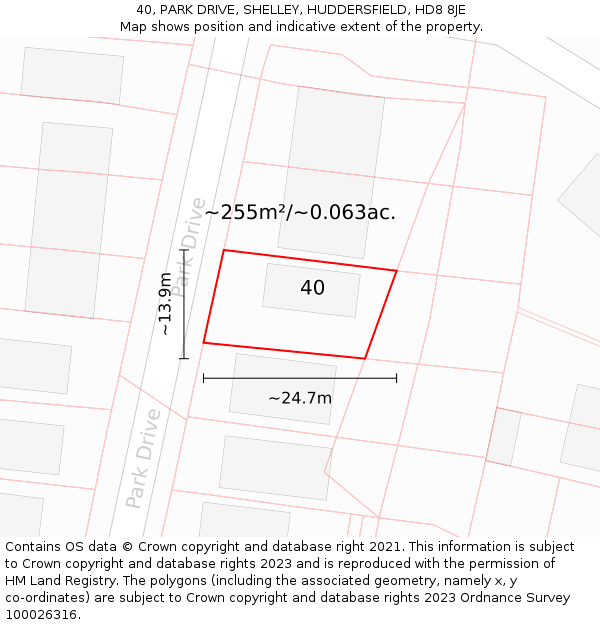 40, PARK DRIVE, SHELLEY, HUDDERSFIELD, HD8 8JE: Plot and title map