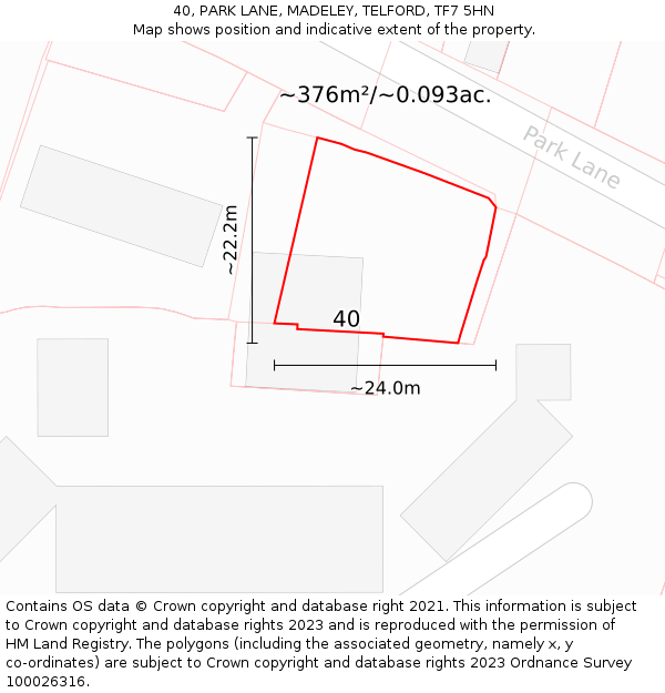 40, PARK LANE, MADELEY, TELFORD, TF7 5HN: Plot and title map